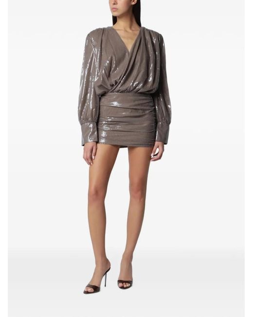 ROTATE BIRGER CHRISTENSEN Gray Sequin-Embellished Ruched Mini Dress