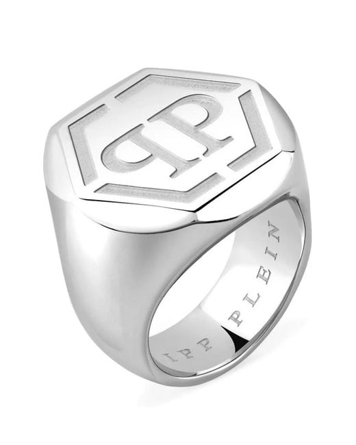Philipp Plein White Edge Hexagonal Ring for men