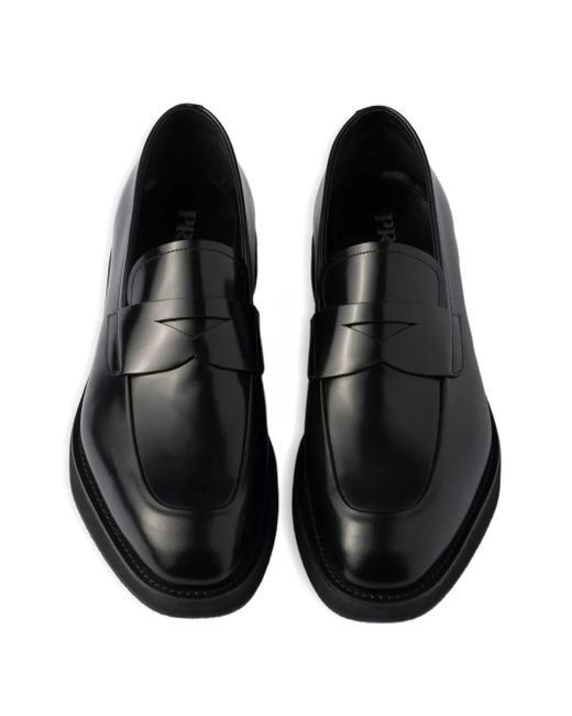 Prada Black Leather Penny Loafers for men