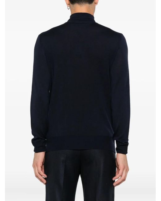Canali Blue Long-Seelve Wool Sweater for men