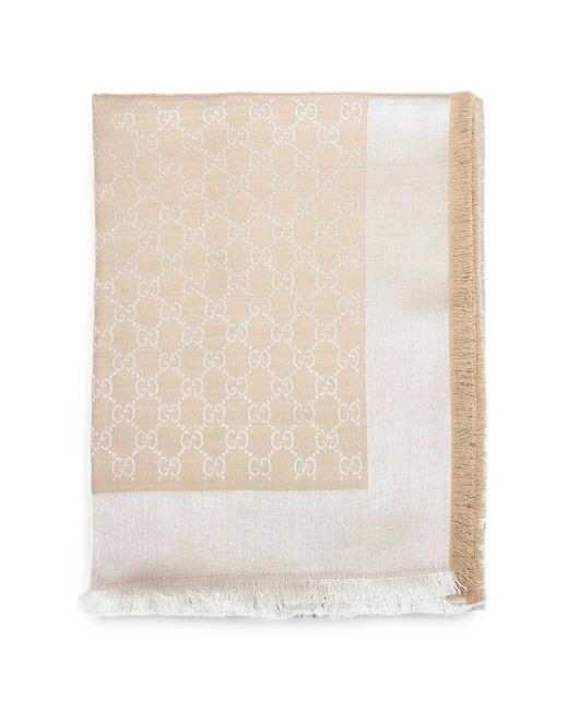 Gucci White Gg Jacquard Fringed Scarf