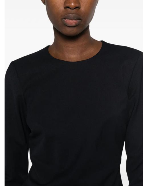 Thelatest Black Long-Sleeve Rear-Slit Blouse
