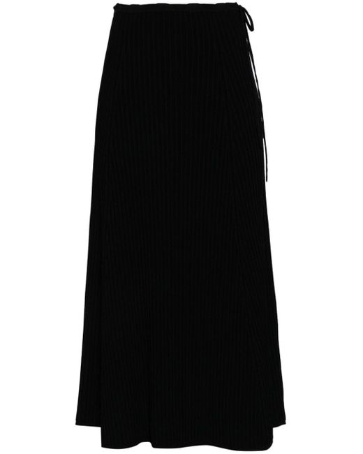 Roberto Collina Black Ribbed Midi Skirt