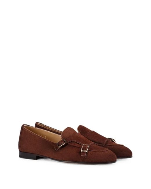 Doucal's Brown Double-Buckle Suede Loafers