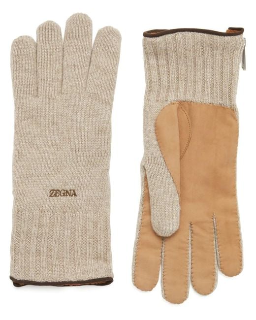 Zegna Natural Logo-Embroidered Cashmere Gloves for men