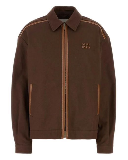Miu Miu Brown Jacke Mit Lederbesatz