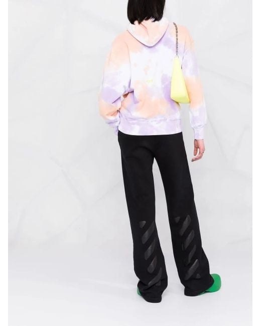 MSGM White Slogan-Print Tie-Dye Hoodie