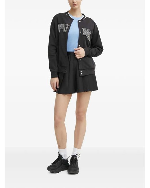 PUMA Black Logo-Print Press-Stud Jacket
