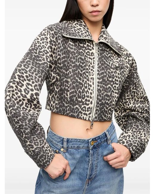 Ganni Black Leopard-Print Jacket