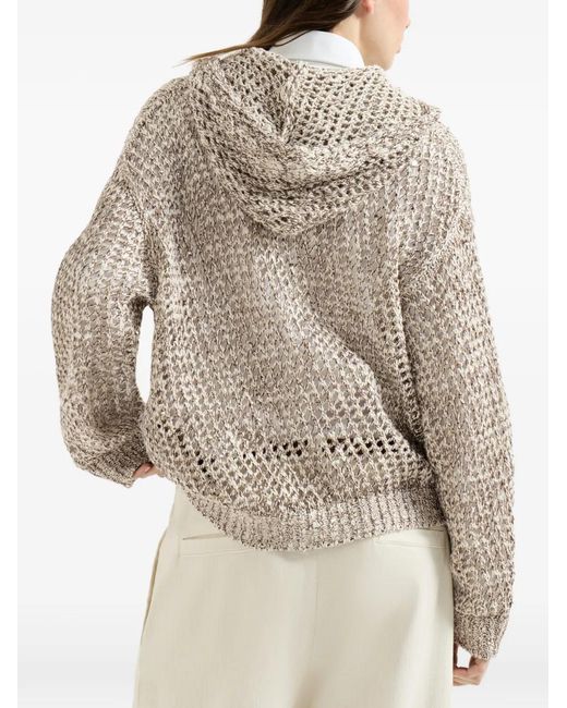 Brunello Cucinelli Natural Crochet-Knit Zip-Up Hoodie