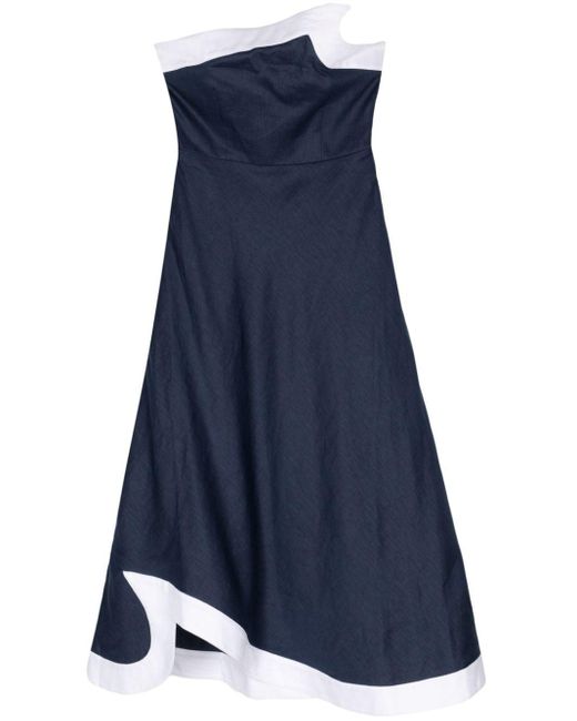 Staud Blue Sirani Asymmetric Linen Dress