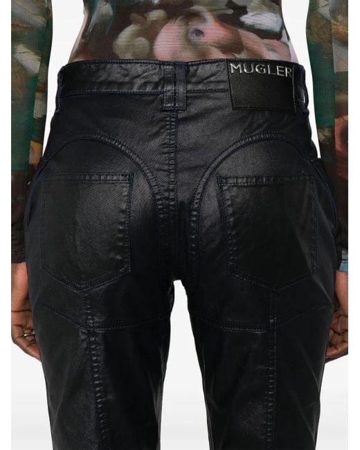 Mugler Gray Coated-Finish Trousers