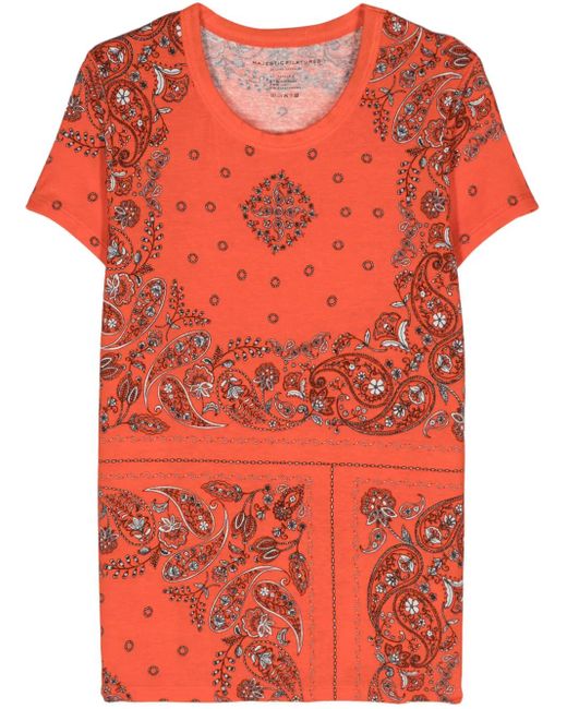 Majestic Filatures Red T-Shirt À Imprimé Bandana