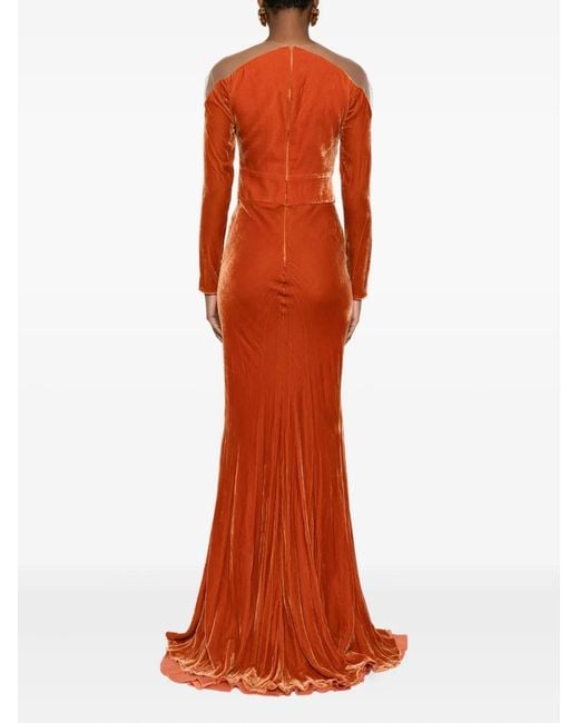 Gemy Maalouf Red Velvet V-Neck Maxi Dress