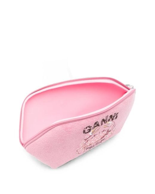 Ganni Pink Crab-Embroidered Bikini Pouch