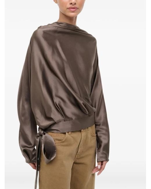 Staud Brown Phoebe Silk Top