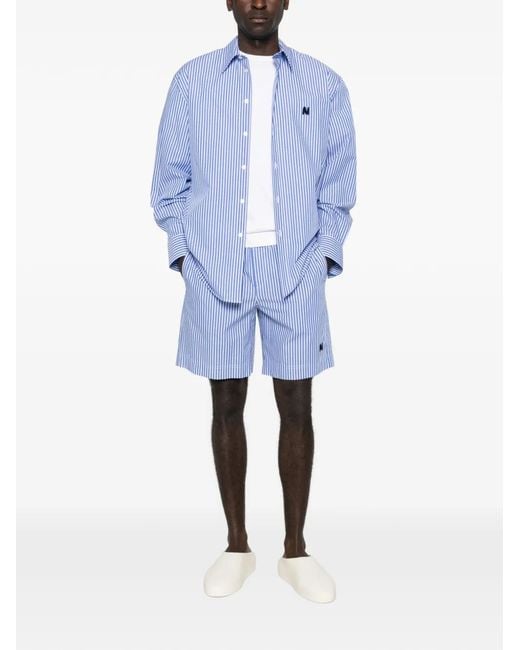 MSGM Blue Striped Logo-Patch Shorts for men