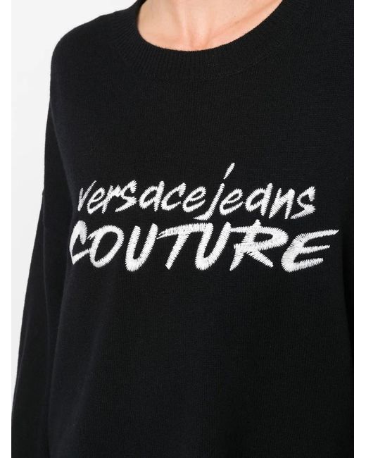 Versace Jeans Couture Black Embroidered-Logo Wide-Sleeve Jumper