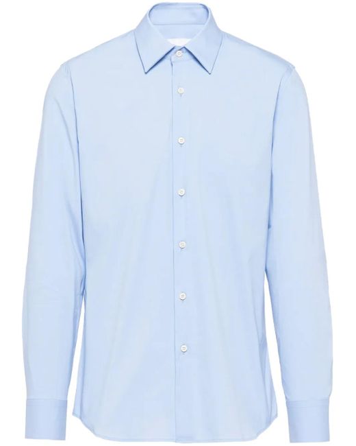 Prada Blue Long-Sleeved Poplin Shirt for men
