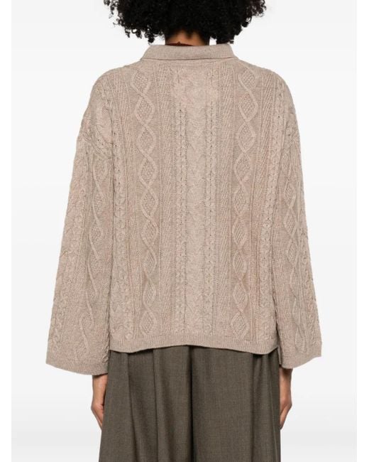 Viktoria Chan Natural Cable-Knit Zip-Up Cardigan