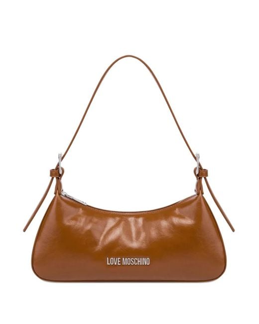 Love Moschino Brown Curved Leather Shoulder Bag