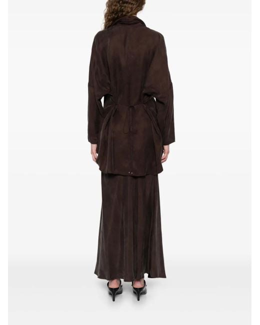 YEAREAST Brown Asymmetric Wrap Blouse