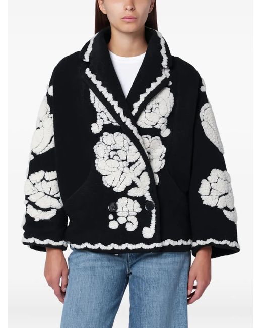 Farm Rio Black Floral-Arabesque Single-Breasted Jacket