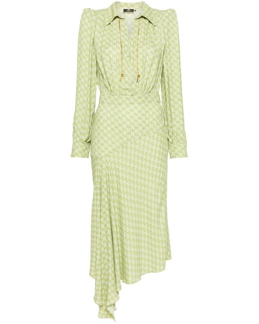 Elisabetta Franchi Green Monogram-print Maxi Dress