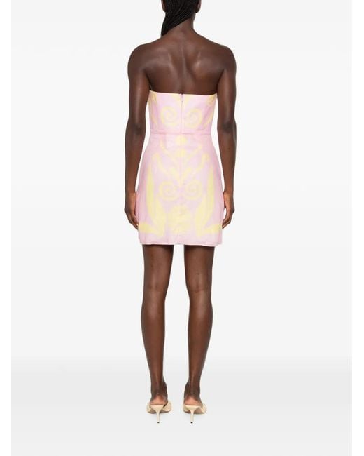 Cala De La Cruz White Jolie Strapless Graphic-Print Mini Dress
