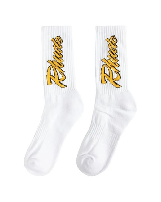 Rhude White Legends Script Socks for men