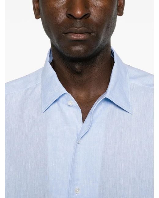 Zegna Blue Long-Sleeve Button-Up Shirt for men