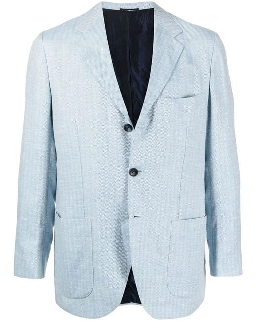 Kiton Blue Single-Breasted Wool-Blend Blazer for men