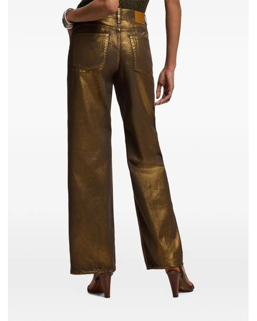 Ralph Lauren Natural Metallic-Finish Wide-Leg Jeans