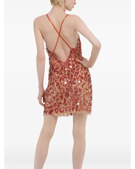 Roberto Cavalli Orange Sequin-Embellished Mini Dress