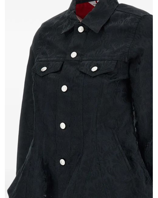 Comme des Garçons Black Damask-Pattern Peplum Jacket