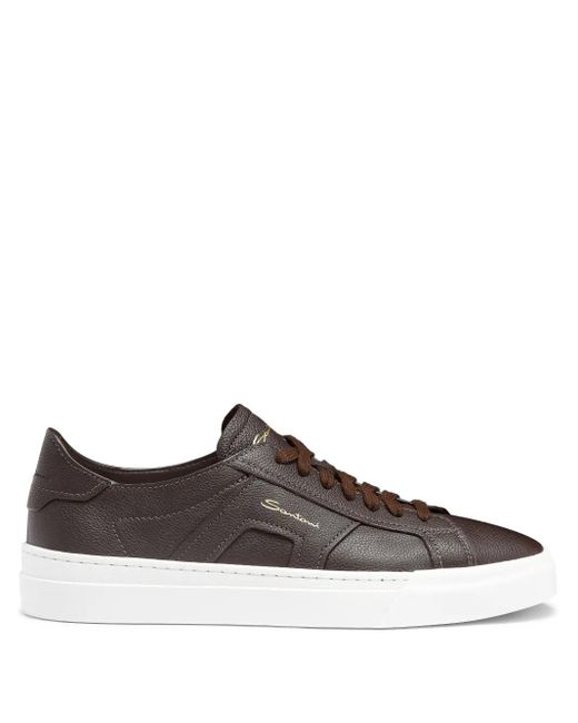 Santoni Brown Double Buckle Sneakers for men