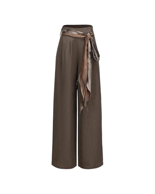 Elwood Brown Belted Pleated Palazzo Pants