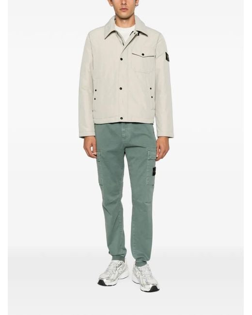 Stone Island White Logo-Patch Button-Up Jacket for men