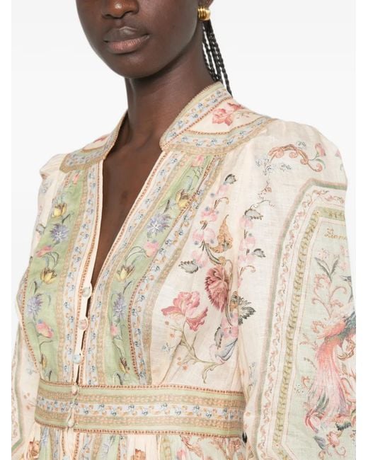 Zimmermann White Roselight Floral-Print Linen Mini Dress