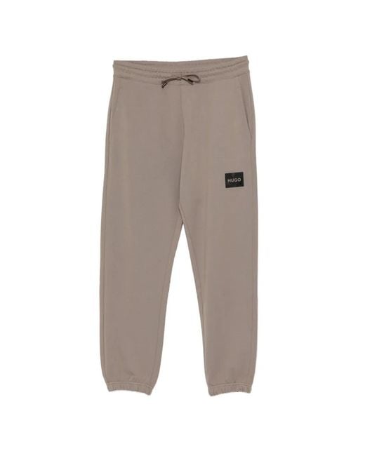 HUGO Gray Drawstring Logo Patch Trousers for men