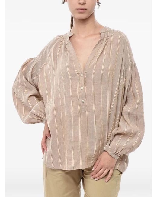 Woolrich Natural Striped V-Neck Blouse