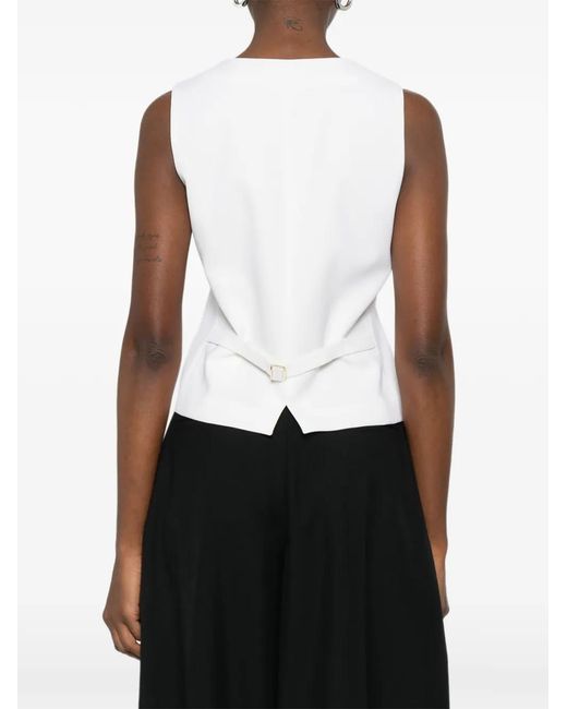 Max Mara White V-Neck Button Vest