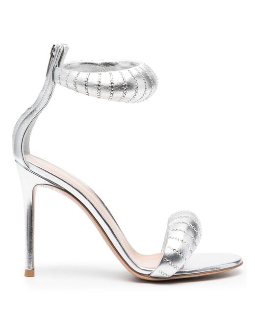 Gianvito Rossi Leather Crystal-embellished Metallic Sandals in Silver ...