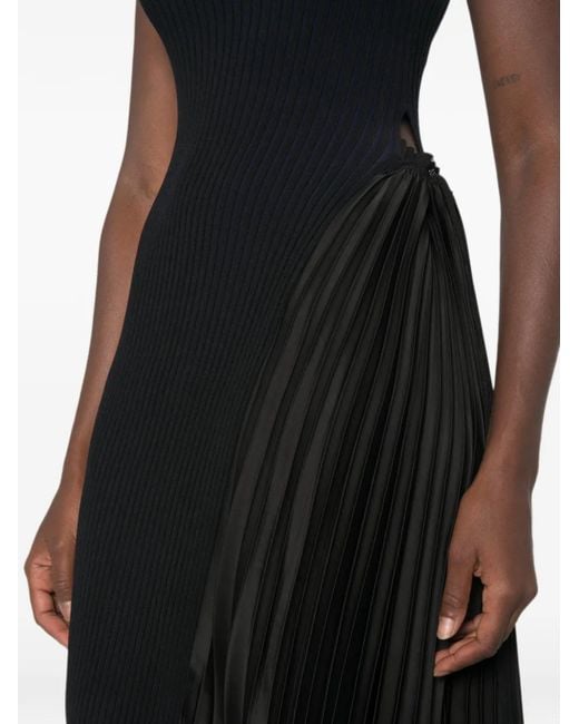 Emporio Armani Black Pleated-Panel Ribbed-Knit Midi Dress