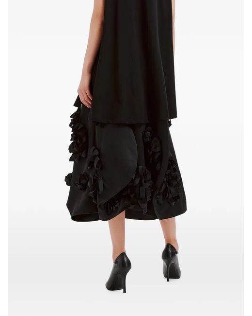 Enfold Black Ruffled Floral-Appliqué Midi Skirt