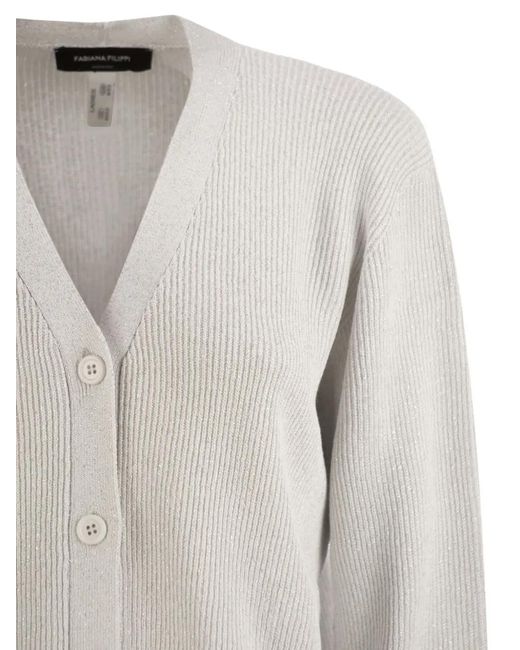 Fabiana Filippi White Ribbed V-Neck Cardigan