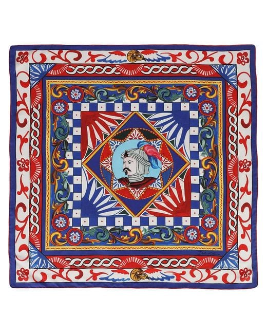 Dolce & Gabbana Blue Carretto-Print Twill Scarf