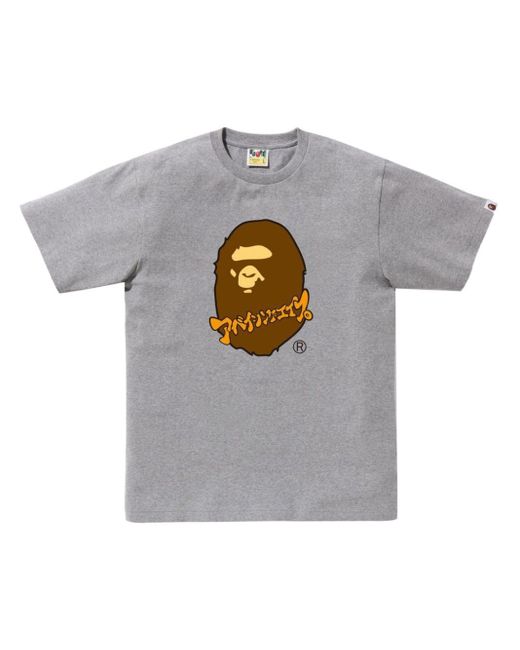 A Bathing Ape Gray Katakana Ape Head T-shirt for men
