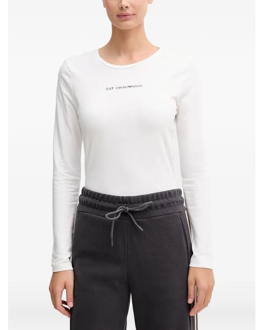EA7 White Long-Sleeve Logo T-Shirt