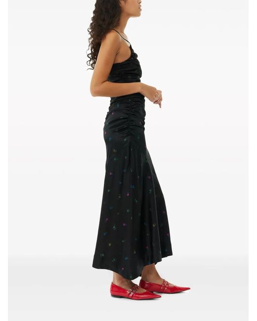 Ganni Black Ruched Slip Dress